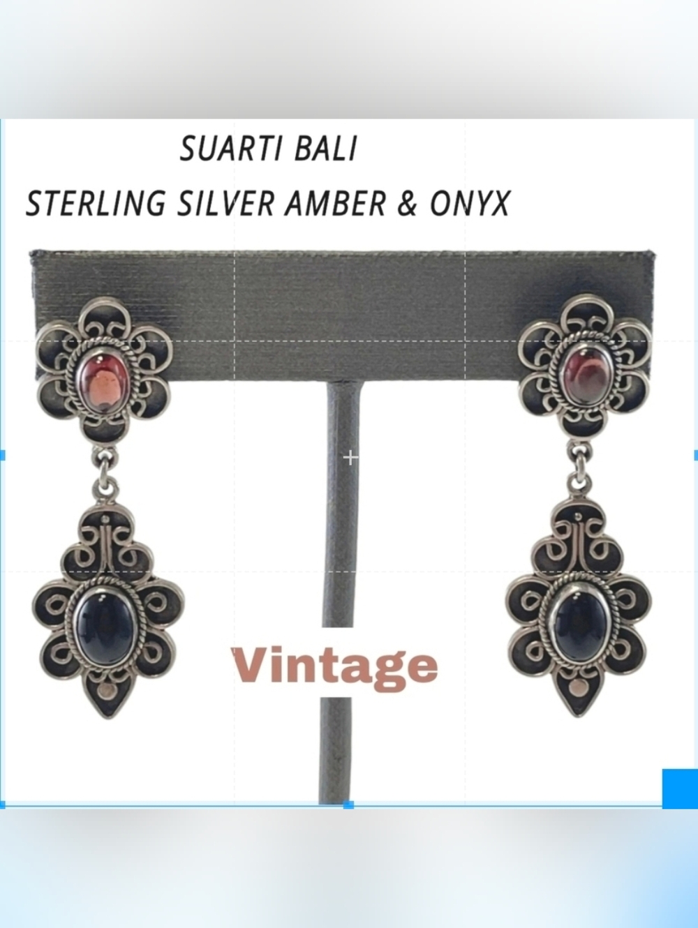 SUARTI BALI STERLING SILVER AMBER 1 PAIR OF PIERCE EARRINGS 10.7G #FX689